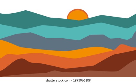 abstract wavy shapes mountain and hills landscape, vector illustration scenery in earthy color palette