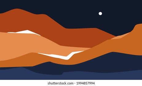 abstract wavy shapes mountain and hills dusk landscape, vector illustration scenery in earthy color palette