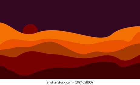 abstract wavy shapes mountain and hills night landscape, vector illustration scenery in earthy color palette