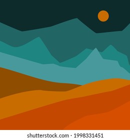 abstract wavy shapes mountain and hills landscape, vector illustration scenery in earthy color palette