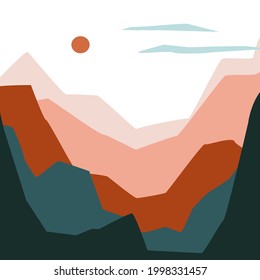 abstract wavy shapes mountain and hills landscape, vector illustration scenery in earthy color palette