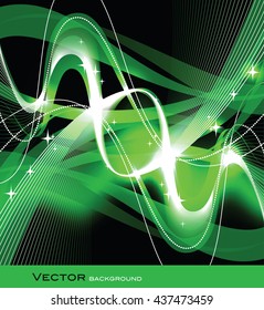 Abstract Wavy Shiny Background. Green Sparkly Illustration.