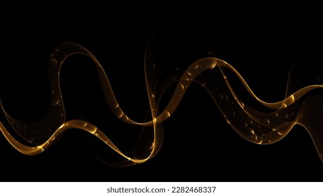 Abstraktes wavy glänzendes Design Element, goldene Wellen, mit glatterem Effekt auf schwarzem Hintergrund.