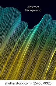 Abstract wavy square grid on a black background. Bright color gradient. Elegant background for wallpaper, banner, cover, flyer. Business template. Vector illustration