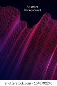 Abstract wavy square grid on a black background. Bright color gradient. Elegant background for wallpaper, banner, cover, flyer. Business template. Vector illustration