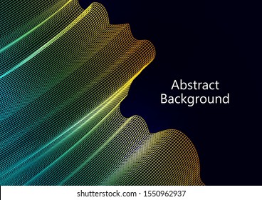 Abstract wavy square grid on a black background. Bright color gradient. Elegant background for wallpaper, banner, cover, flyer. Business template. Vector illustration