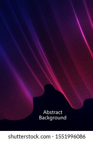 Abstract wavy square grid on a black background. Bright color gradient. Elegant background for wallpaper, banner, cover, flyer. Business template. Vector illustration