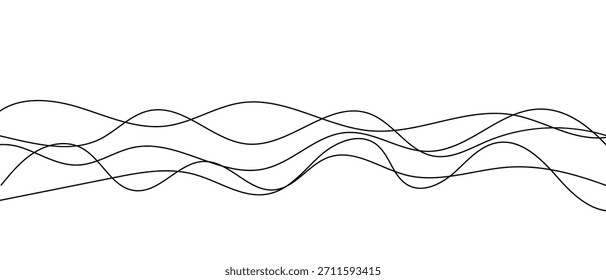 Abstract wavy and squiggly line background, black and white hand drawn doodle pattern with irregular curves and freehand strokes
