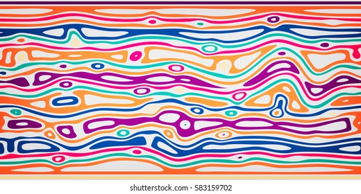 Abstract wavy striped background. Texture of wood or water surface.  Varicolored Zebra print. Vector illustration. Seamless fractal decorative background. 