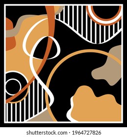 Abstract wavy, striped pattern on black background. Vector patch for print, fabric, scarf design.