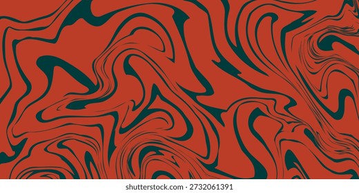 Abstract Wavy Striped Retro Groovy Banner in Red and Dark Green Contrast. Vibrant abstract pattern featuring undulating red and dark green stripes, creating a dynamic visual experience and a sense. eps 10