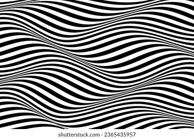 Abstract wavy striped vector black and white background.