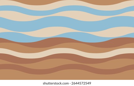 Listras onduladas abstratas em tons de terra calmantes e azul celeste criam um design sereno e minimalista.  Perfeito para planos de fundo de site, mídias sociais ou projetos de impressão que precisam de uma estética tranquila e moderna.