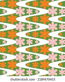 Abstract Wavy Stripes Floral Modulation Hypnotic Psychedelic Seamless Retro Pattern Trendy Fashion Colors Perfect for Allover Fabric Print or Wrapping Paper Concept Bright Green Orange Tones
