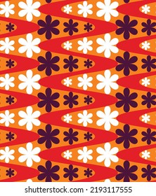 Abstract Wavy Stripes Floral Modulation Hypnotic Psychedelic Seamless Retro Pattern Trendy Fashion Colors Perfect for Allover Fabric Print or Wrapping Paper Concept Red Orange Tones