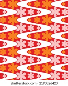 Abstract Wavy Stripes Floral Modulation Hypnotic Psychedelic Seamless Retro Pattern Trendy Fashion Colors Perfect for Allover Fabric Print or Wrapping Paper Concept Red Orange Pastel Pink Tones