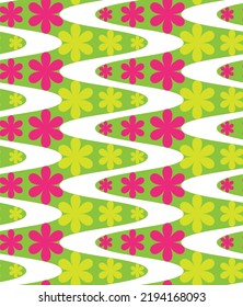 Abstract Wavy Stripes Floral Modulation Hypnotic Psychedelic Seamless Retro Pattern Trendy Fashion Colors Perfect for Allover Fabric Print or Wrapping Paper Concept Lime Green Fuchsia Tones