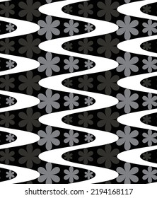 Abstract Wavy Stripes Floral Modulation Hypnotic Psychedelic Seamless Retro Pattern Trendy Fashion Colors Perfect for Allover Fabric Print or Wrapping Paper Concept Black White Gray Tones