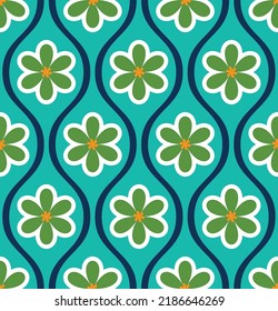 Resumen Tiras onduladas Flores estilo mosaico retro Patrón geométrico sin inconvenientes Colores de moda Perfecto para impresión de tela de alamante o papel de envolver Tiffany Tones verdes azules