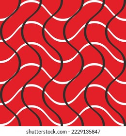 Abstract Wavy Stripes Net Pattern Trendy Fashion Colored Lines Seamless Vector Pattern Perfect for Allover Fabric Print or Wrapping Paper Red Background