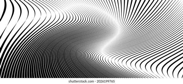 Resumen de rayas onduladas sobre un fondo blanco. Arte de línea ondulada, diseño liso curvo. Ilustración vectorial. Ilusión óptica.