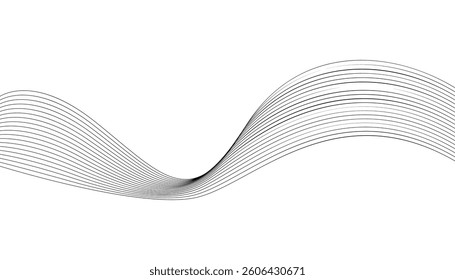 Abstract wavy stripes on a white background. curved smooth wave line art. abstract banner with grey wavy lines. dynamic sound wave