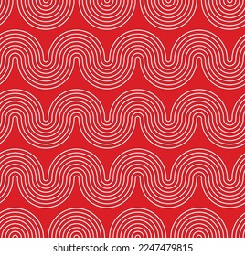 Abstract Wavy Stripes Optic Hypnotic Psychedelic Geometric Stripes Seamless Vector Pattern Trendy Fashion Colors Perfect for Allover Fabric Print or Wrapping Paper Monochrome Design Red Background
