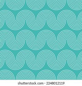 Abstract Wavy Stripes Optic Hypnotic Psychedelic Geometric Stripes Seamless Vector Pattern Trendy Fashion Colors Perfect for Allover Fabric Print or Wrapping Paper Monochrome Design Tiffany Blue Vektor Stok