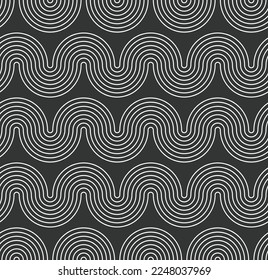 Abstract Wavy Stripes Optic Hypnotic Psychedelic Geometric Stripes Seamless Vector Pattern Trendy Fashion Colors Perfect for Allover Fabric Print or Wrapping Paper Monochrome Design Black Background
