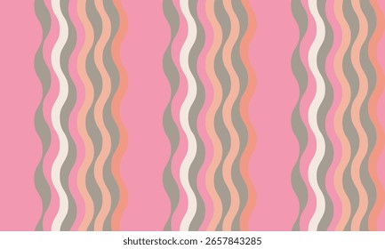 Abstract wavy stripes pattern in pastel pink, coral, and gray.  Perfect for textile design, website backgrounds, or vibrant branding.