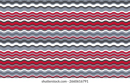 Abstract wavy stripes in red, gray and white.  Perfect for backgrounds, textiles, website design, and more.  This dynamic pattern conveys energy and movement.