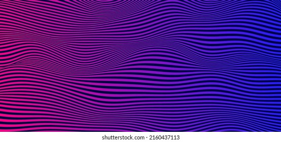 Abstract wavy stripes vector background. Smooth waves and purple and blue color gradient transition. 