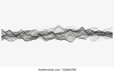 Abstract wavy structure made of shuffled round particles. Swarm of dots. Random rippled monochrome curved shape. Modern vector illustration. Element of design.