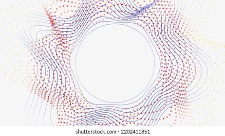 Abstract Wavy Swirl Lines with Dots, Blue and Red, on White Background