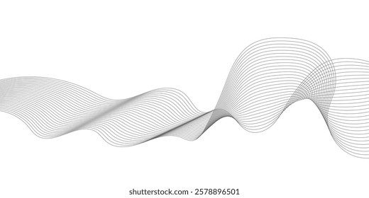 Abstract wavy technology curve lines on transparent background isolated. Grey wave swirl, Abstract business wave lines. frequency sound wave, twisted curve lines with blend effect.