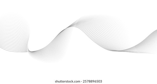 Abstract wavy technology curve lines on transparent background isolated. Grey wave swirl, Abstract business wave lines. frequency sound wave, twisted curve lines with blend effect.