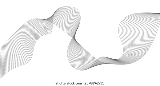 Abstract wavy technology curve lines on transparent background isolated. Grey wave swirl, Abstract business wave lines. frequency sound wave, twisted curve lines with blend effect.