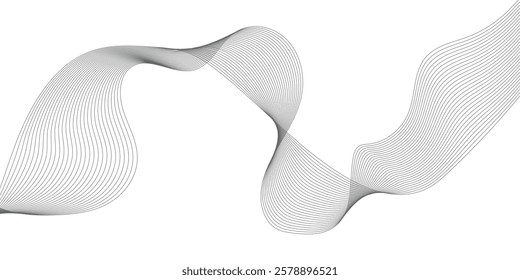 Abstract wavy technology curve lines on transparent background isolated. Grey wave swirl, Abstract business wave lines. frequency sound wave, twisted curve lines with blend effect.
