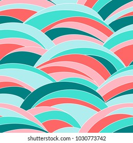 Abstract wavy texture. Colorful backdrop. Seamless pattern. Bright pink and green colored waves. For web-page background, texture or decoration.