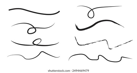 Abstract wavy thin line. Squiggle elements banner. Pattern with scribble, wiggle and undulate. Squiggle line design element. Eps 10.