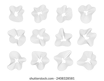 Abstrakte Wavy Topography Line. Kartenlinien-Muster. Organische Texturformen. Vektortopographische Illustrationen-Set