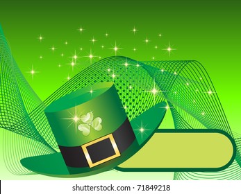 abstract wavy, twinkle star background with leprechaun hat, banner