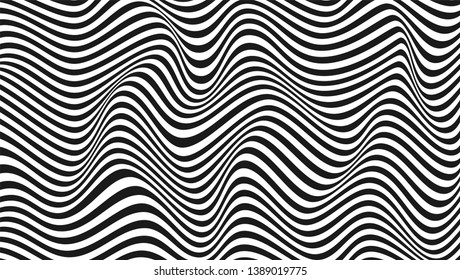 Abstract wavy twisted background. Pattern from lines, halftone effect. Black and white modern art texture. Minimalistic design, layout for poster, banner, business cards, cover, postcard, stickers