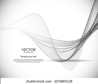 Abstract wavy vector motion grey background. Dynamic illustration with lines.