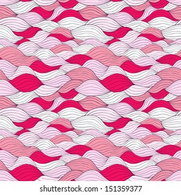 Abstract wavy vector seamless pattern of white and pink tints