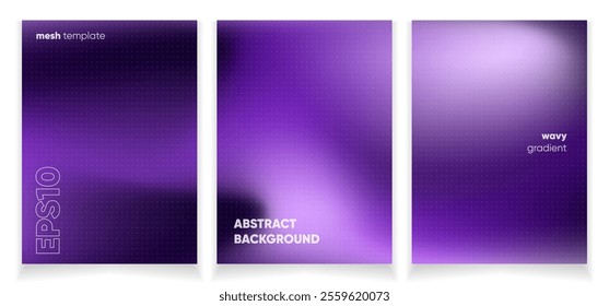 Abstract wavy violet liquid background card set with gradient mesh. Blurred fluid colorful background. Modern design template for web covers, ad banners, posters, brochures etc.