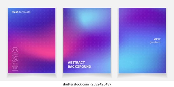 Abstract wavy violet liquid background card set with gradient mesh. Blurred fluid colorful background. Modern design template for web covers, ad banners, posters, brochures etc