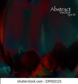 Abstract wavy watercolor, vector dark background