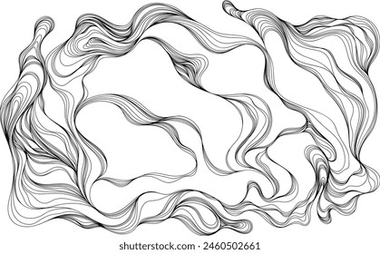 Abstract wavy, waving, billowy, squiggly and squiggly lines hair. Curly smoke  hand drawn illustration.