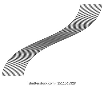 Abstract wavy, waving (zigzag) lines element. Vertical lines, stripes with billowy, undulate distortion effect. Curvy, squiggle parallel stripes. Oscillation, pulse warp effect element